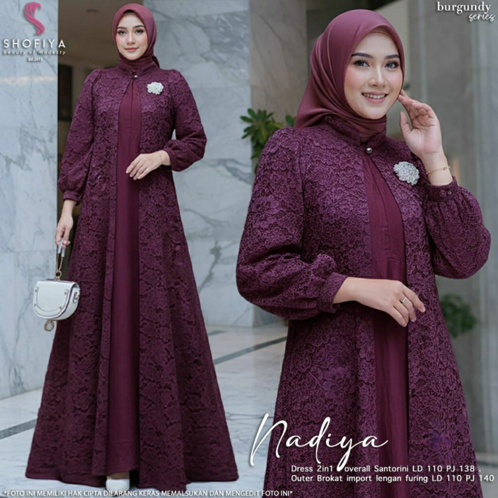 Nadiya dress 2in1 remaja dewasa muslimah (outer+inner) gamis kondangan bahan brokat