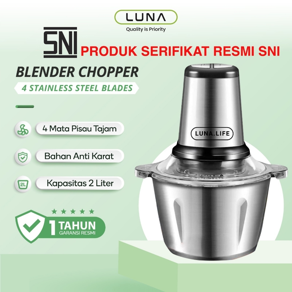 LUNALIFE FP02 Food Chopper 2L Stainless 300Watt Multifungsi 4 Pisau Anti Slip