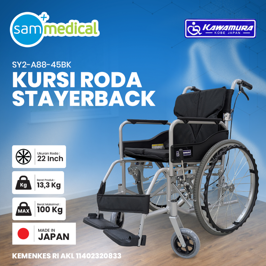 Kawamura Kursi Roda Allumunim Warna Hitam (SY2-A88-45BK)/ Kursi Roda Aluminium Jepang Wheelchair / K