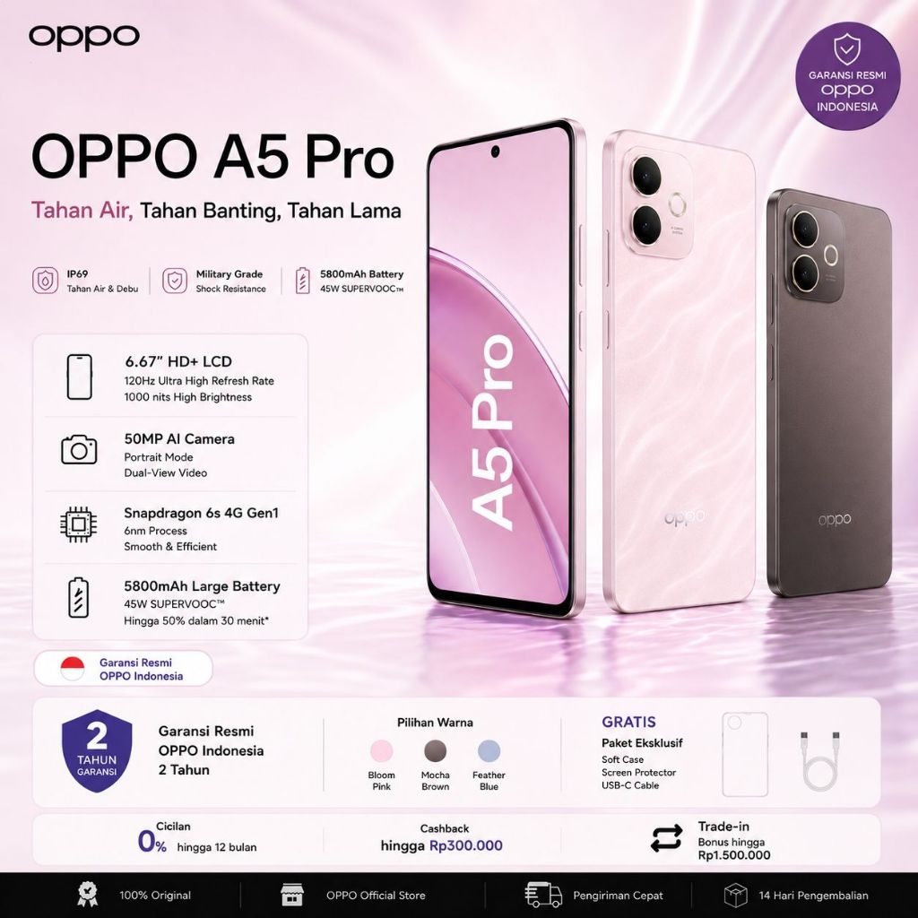 OPPO A5 Pro 5G Smartphone (8GB+256GB) – 6.67" Display | 50MP AI Camera | 5800mAh Battery