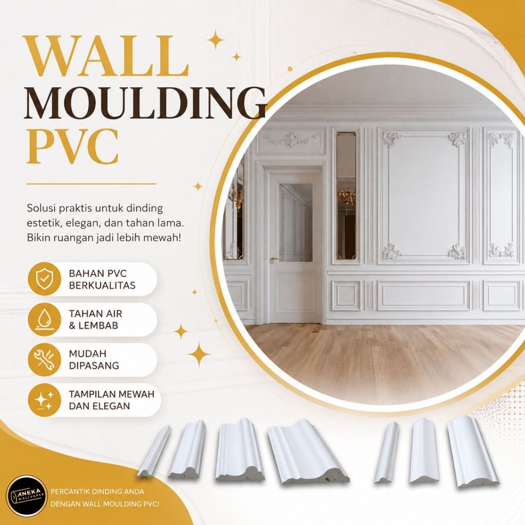 List Wall Moulding Lis Plafon PVC Wolmolding Warna Putih Hiasan Dinding Rumah Instan WalMoulding