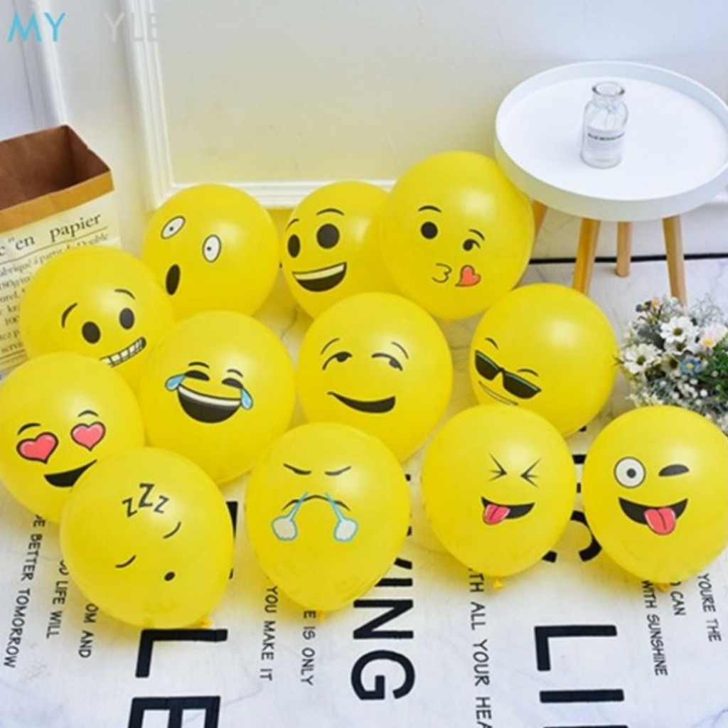 SUNWAYSTORE - ISI 10 PCS Balon Latex Emoticon Kuning 12 inch Random / Balon Pesta Acara Ulang Tahun 
