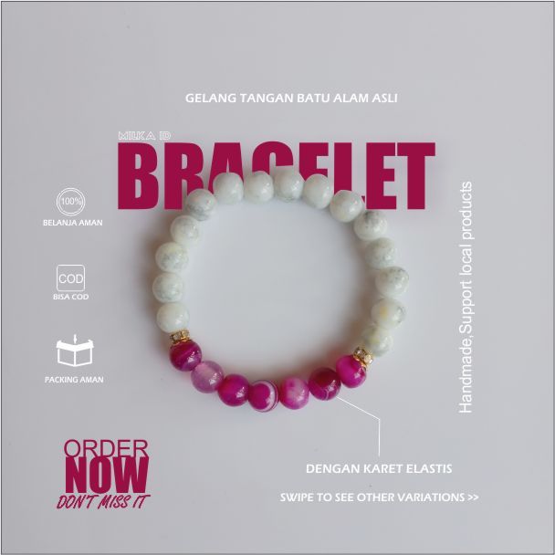 Gelang Batu Alam Asli Gelang Terapi Kesehatan Gelang Beads Korea Aesthetic dengan Desain Lucu dan El