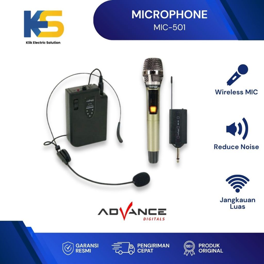K.E.S - ADVANCE MIC WIRELESS - MIC HEAD CLIP ON MIC-501 PROFESIONAL MICROPHONE