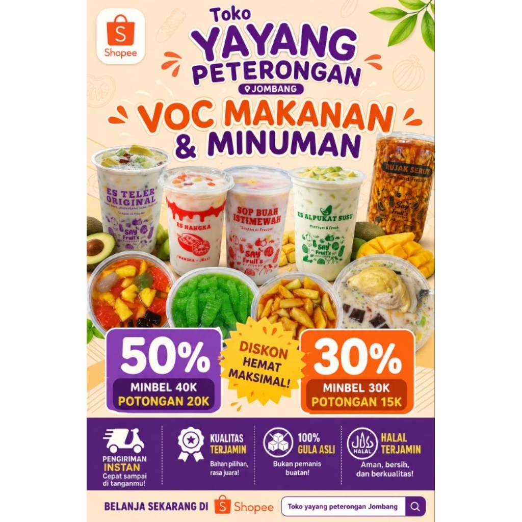 ANEKA ES INSTAN JOMBANG SAY FRUIT TELLER DURIAN,ORI,RUJAK SERUT,ASINAN MANGG,ASINAN MIX,BLINGO,KOLAN
