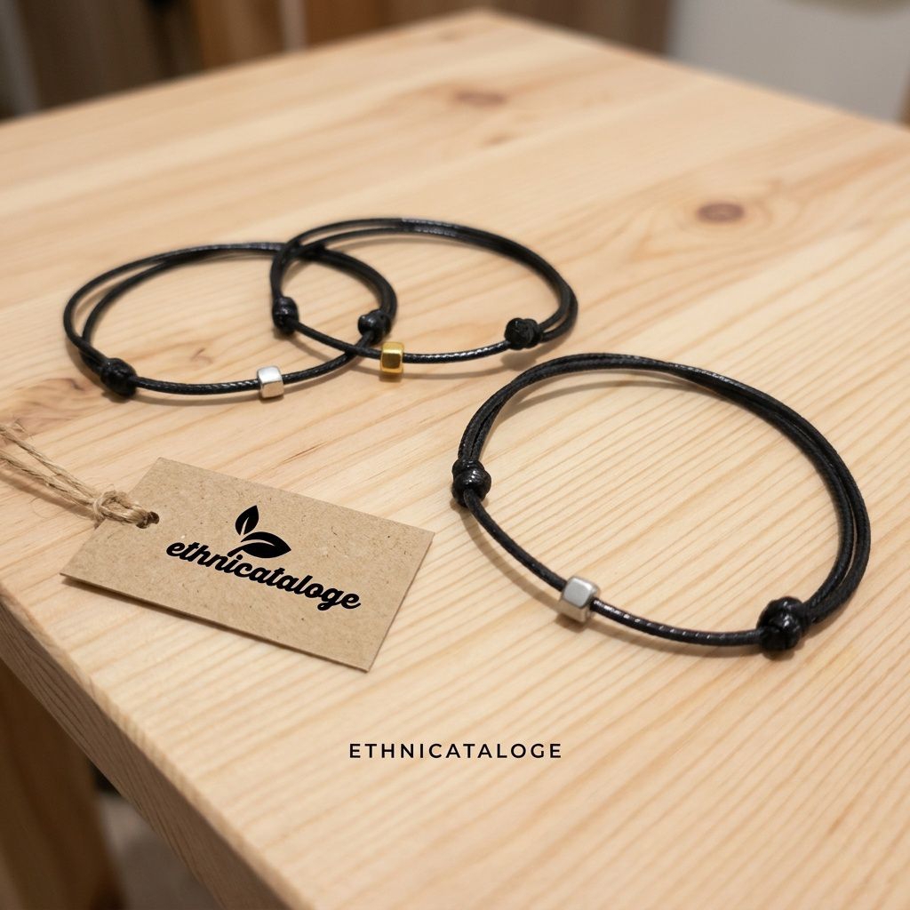 gelang tali hitam adjustable slide simple cube / gelang tali pria wanita / simple rope bracelet