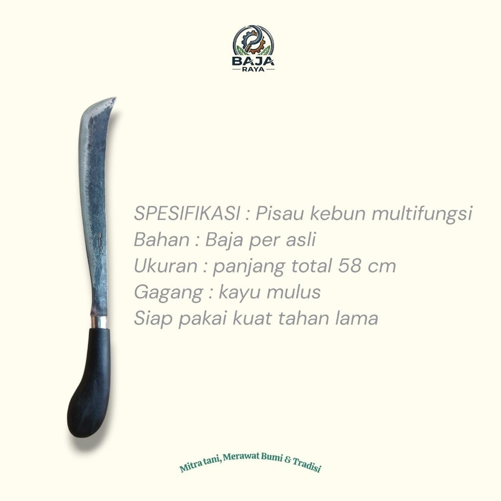 BajaRayaBR pisau kebun multifungsi bahan per baja asli Gagang kayu Panjang 60 cm siap pakai alat per