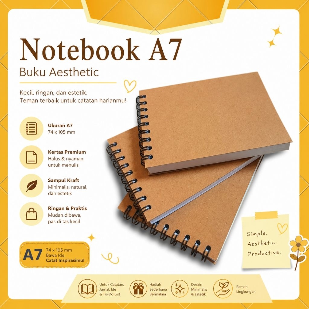 notebook mini A7 buku saku isi polos dan garis termurah