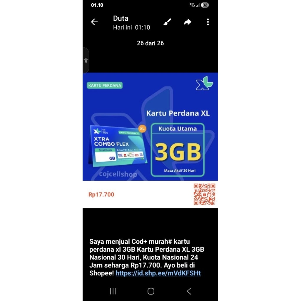 Cod+ murah# kartu perdana xl 3GB Kartu Perdana XL 3GB Nasional 30 Hari, Kuota Nasional 24 Jam