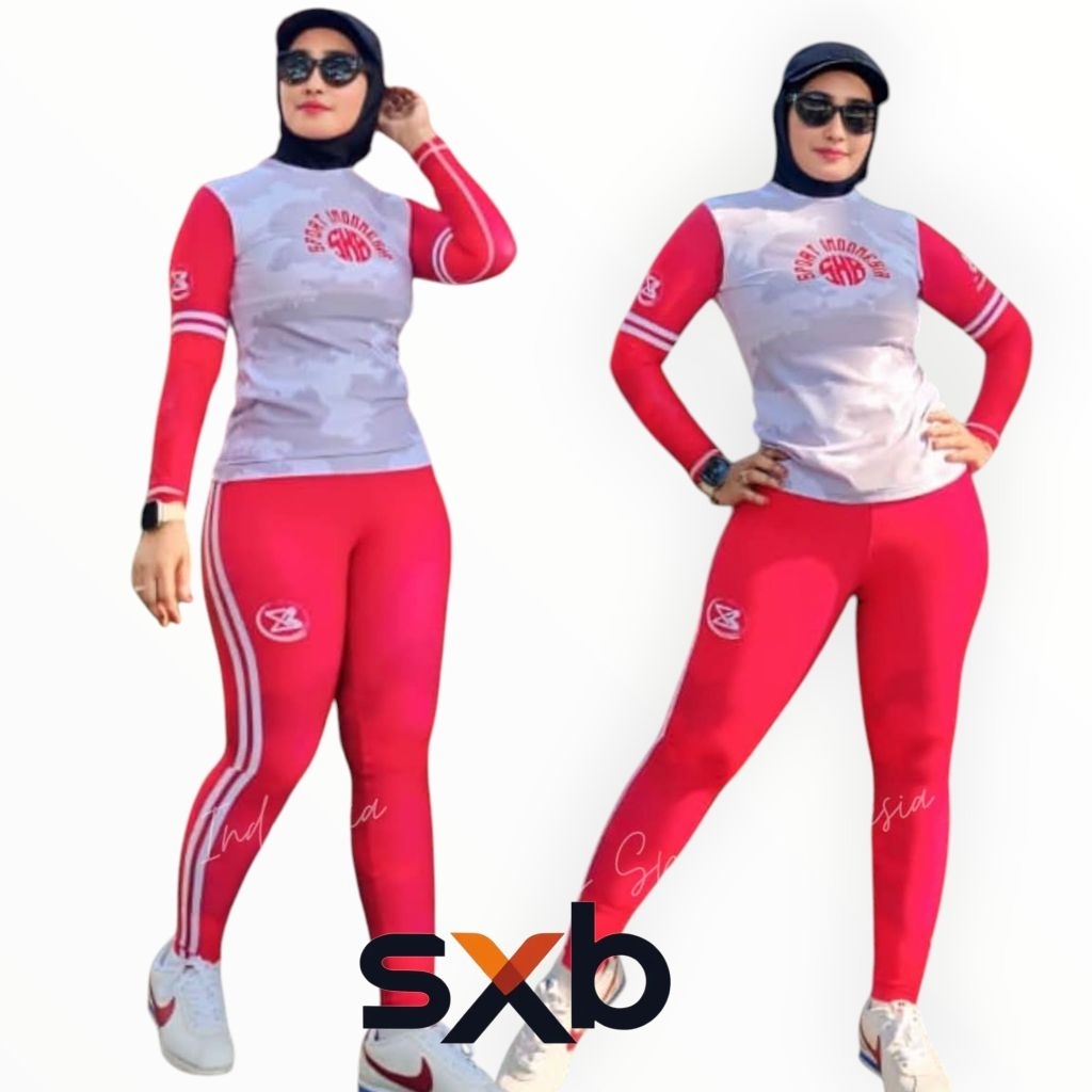 SETELAN BAJU OLAHRAGA SENAM WANITA SXB SPORT SEPESIAL AGUSTUS RI MERAH PUTIH