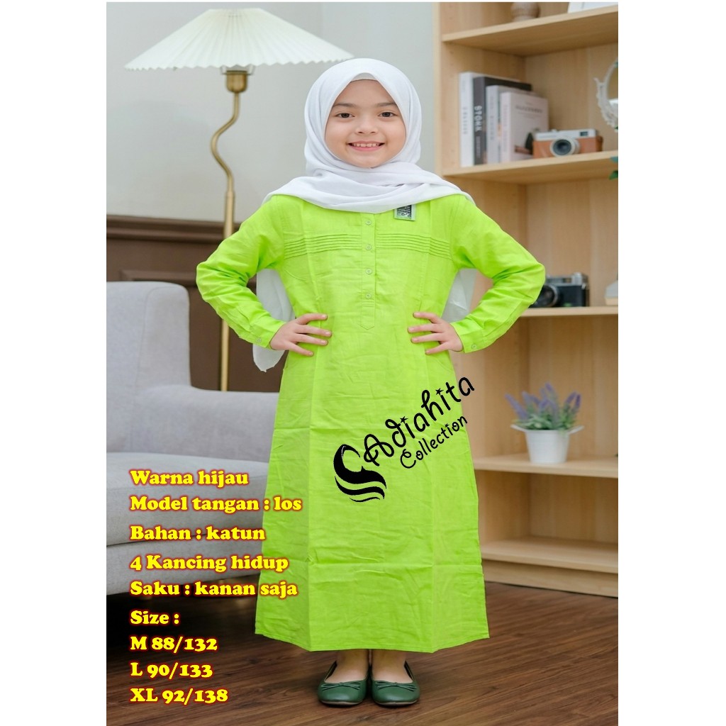 Gamis Standar Gontor Putri Hijau & Pink Bahan Katun