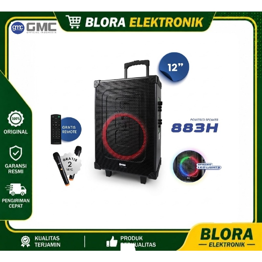 SPEAKER GMC 883H SPEAKER BLUETOOTH FULL BASS 12 INCH FREE MIC 2 WEARLESS