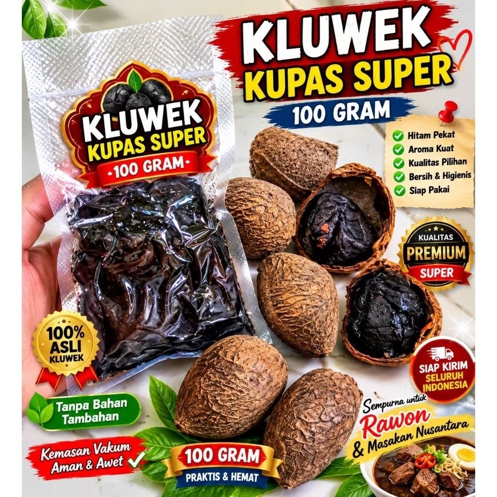 READY KLUWEK PUCUNG SUPER Kupas 100gram full hitam bersih, kemasan vacuum