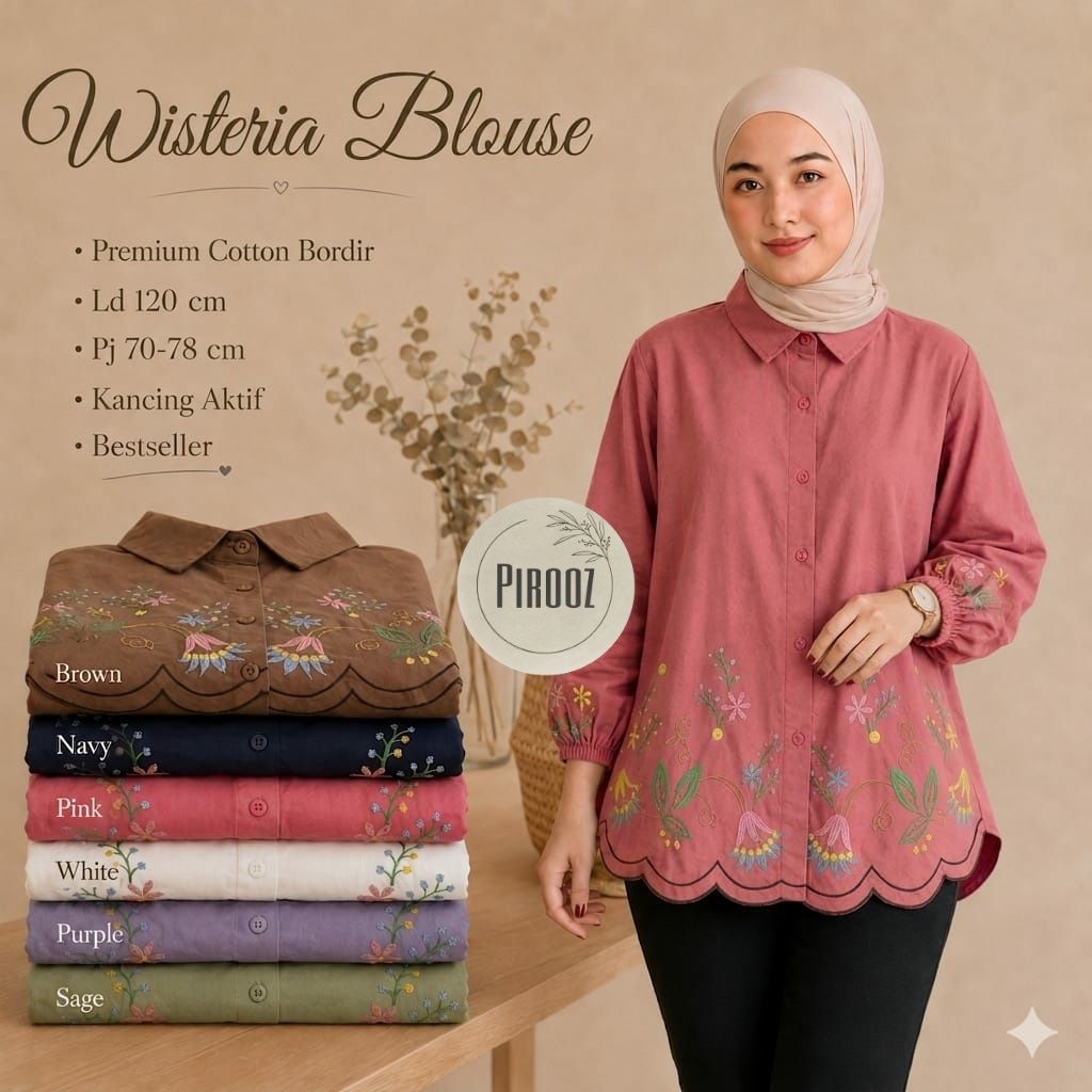 Smile , Elisa , Wisteria Blouse Wanita by Pirooz