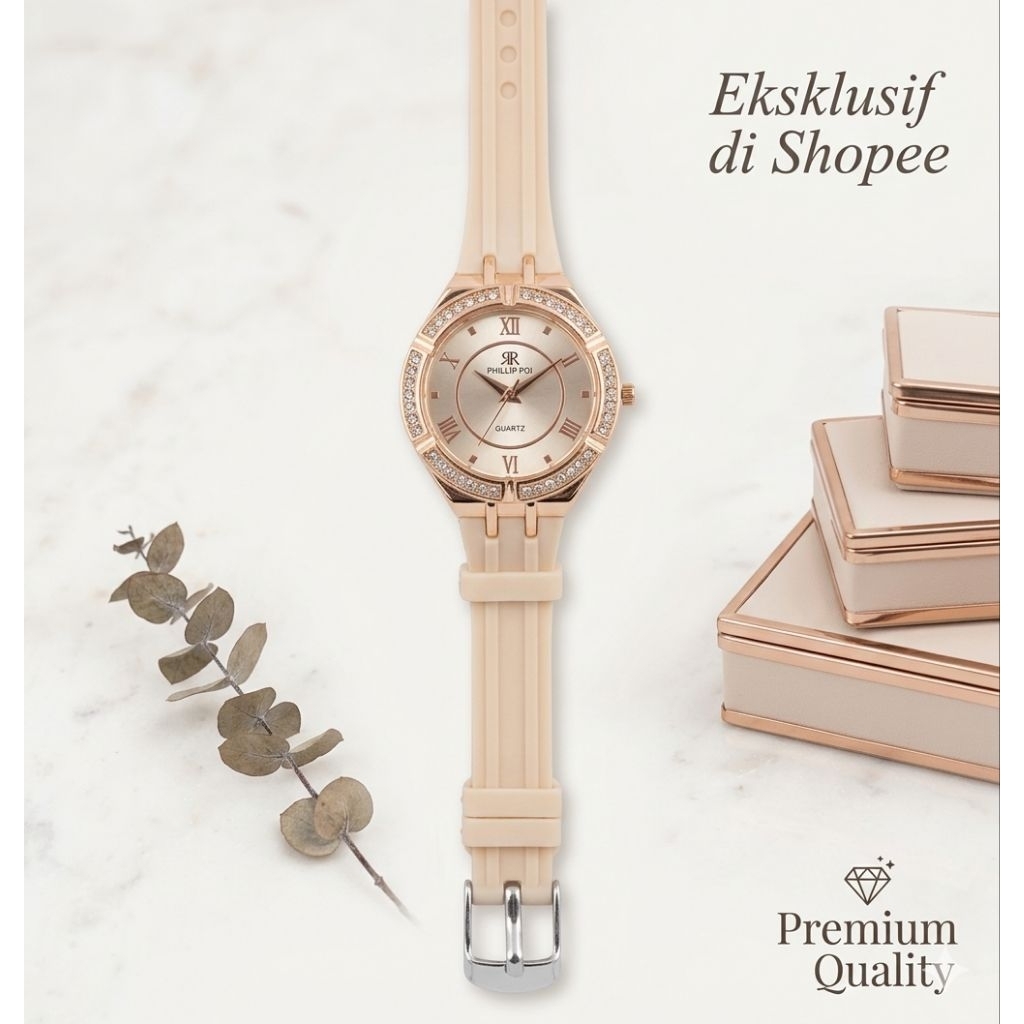 Jam Tangan Wanita Korean style warna nude/beige/krem muda.