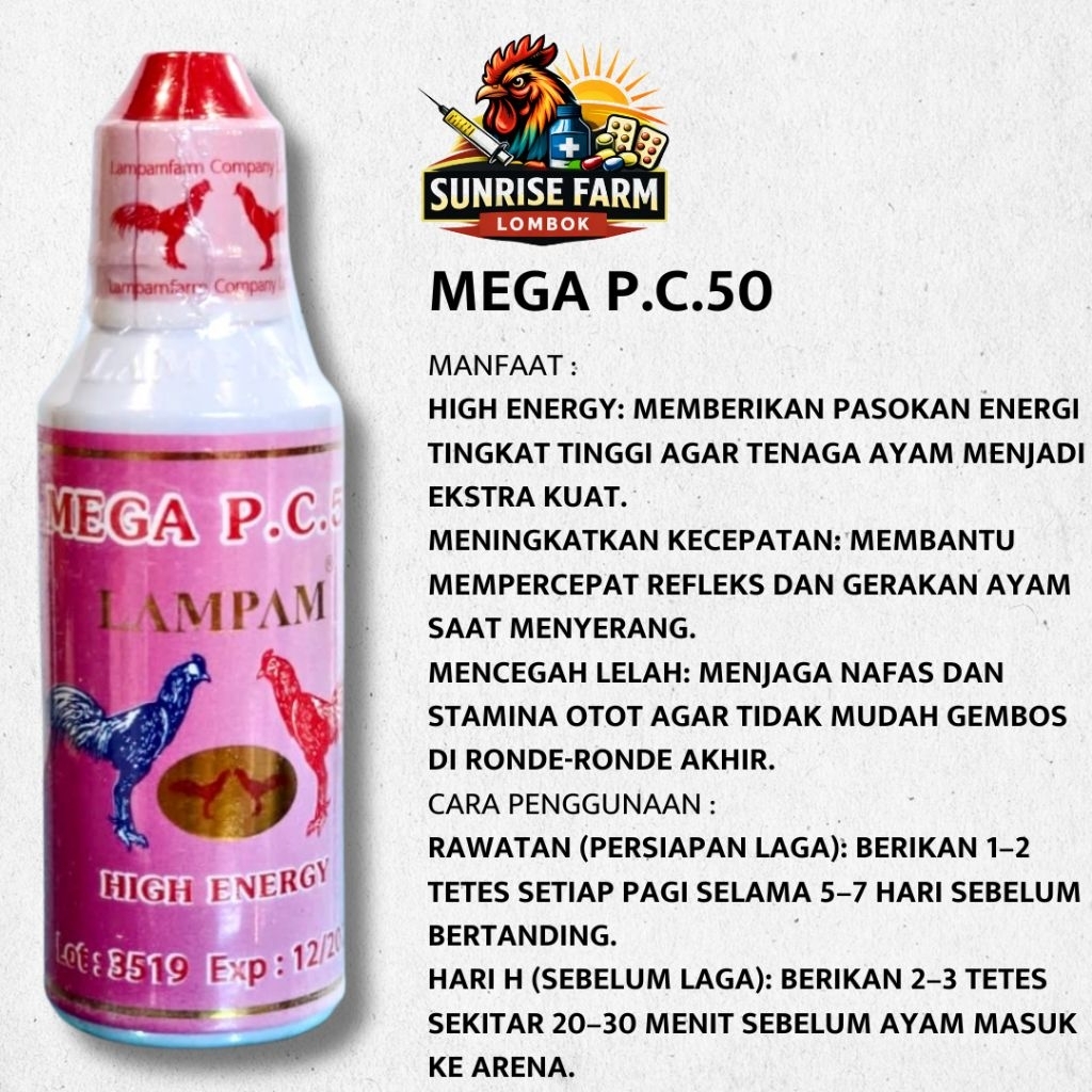 MEGA PC 50 LAMPAM MENJAGA KESTABILAN KONDISI AYAM SAAT TANDING / MEGA LAMPAM ORIGINAL THAILAND IMPOR