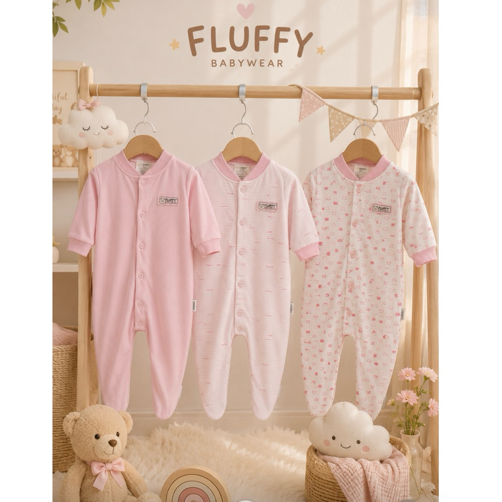 FLUFFY sleepsuit bayi newborn merk fluffy fluffy baby wear baju bayi fluffy UK S