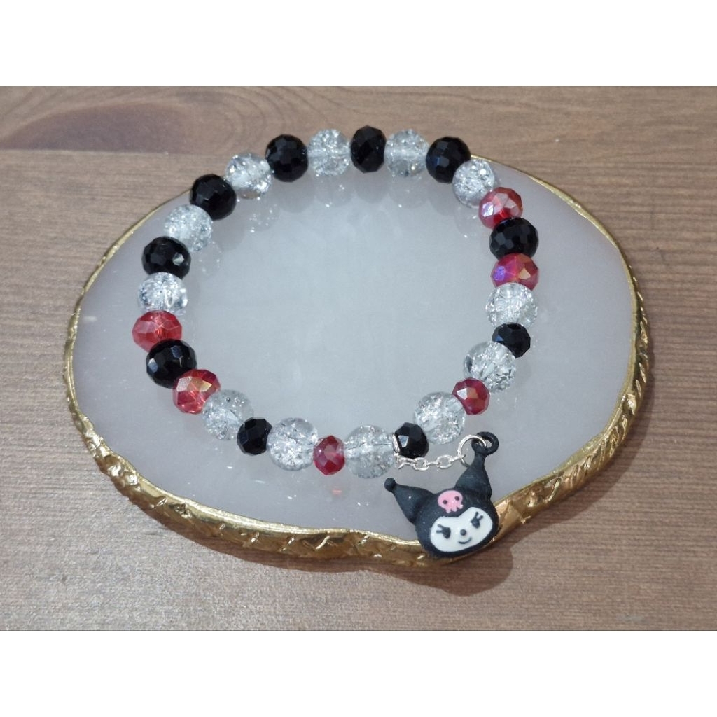 Gelang Manik Glass Beads Kristal Kuromi Hitam - Gelang Handmade Manik Kuromi