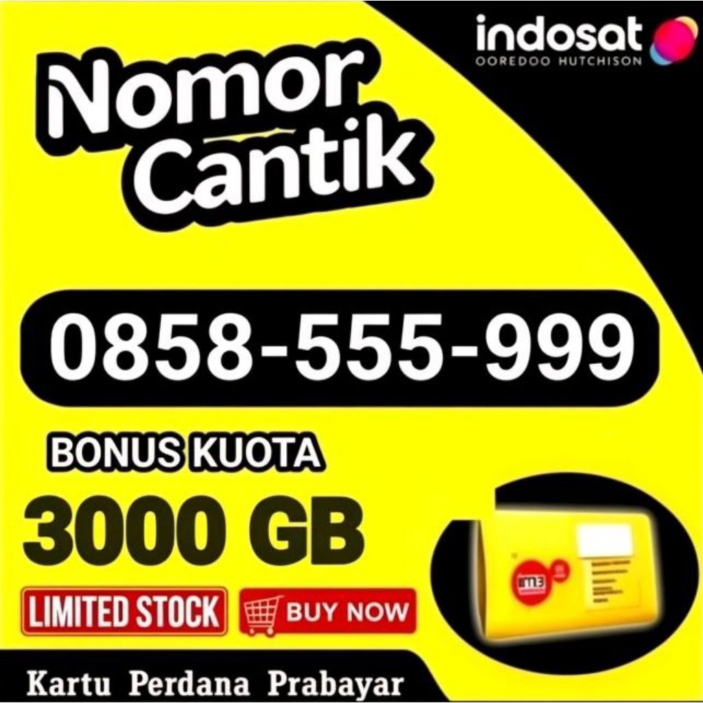 kartu perdana IM3 nomor cantik 10 digit bonus kuota internet 3000 GB