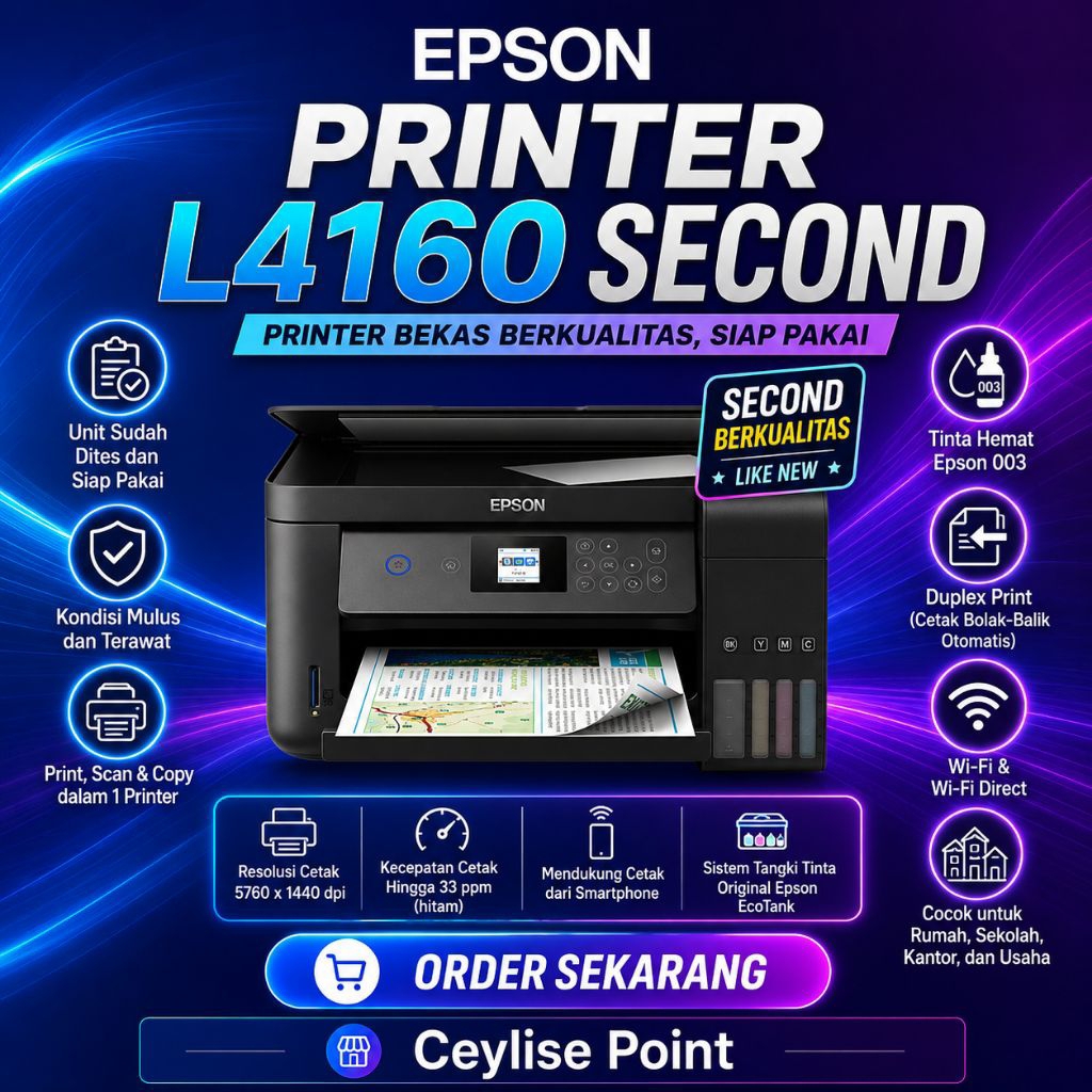 Printer Epson L4160 Second Original Like New | Print Scan Copy WiFi Duplex | Printer Bekas Bergarans