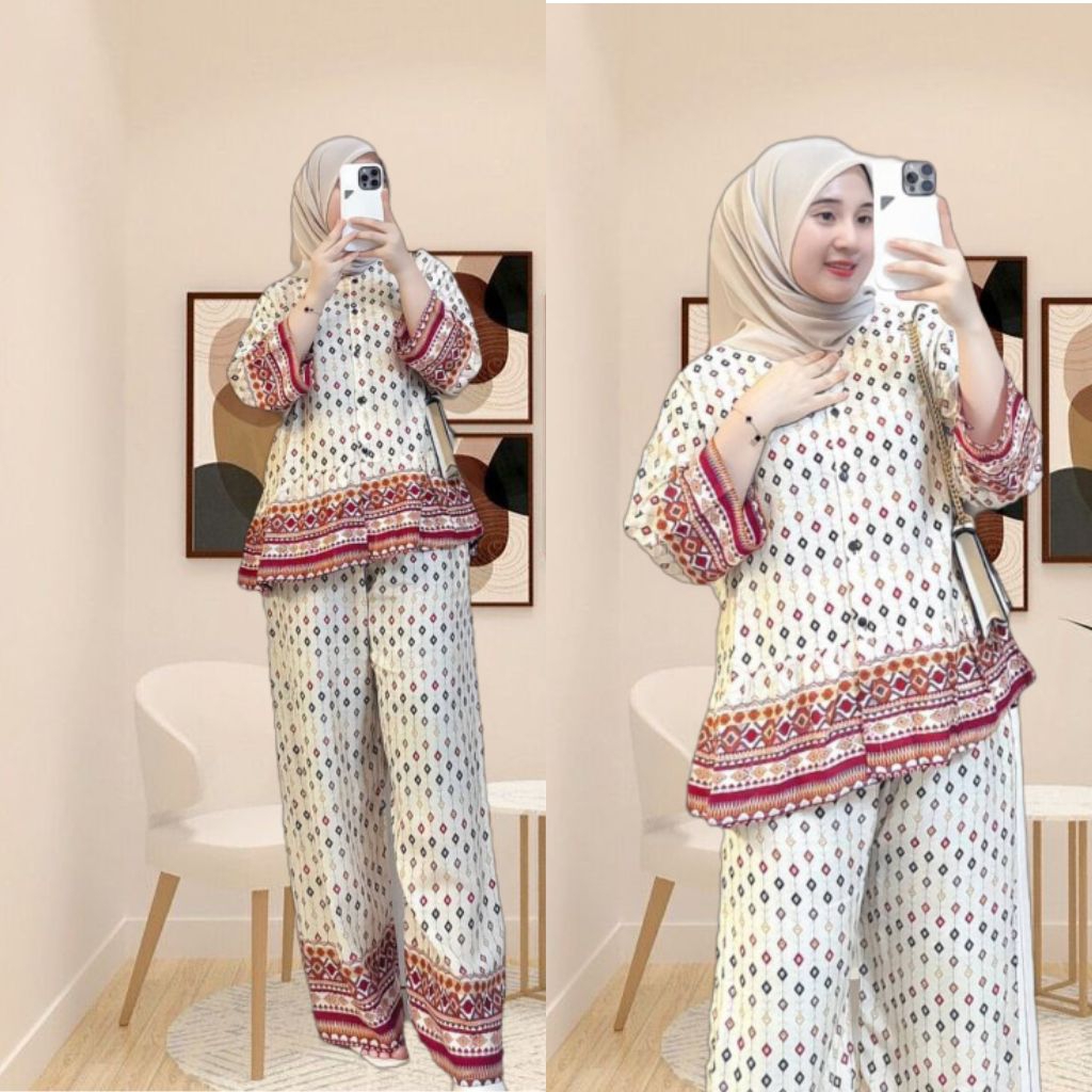 One Set Rayon Rempel-Set Susun Jumbo Setelan Rayon Rempel Motif Terbaru Full Kancing Aktif dan resle