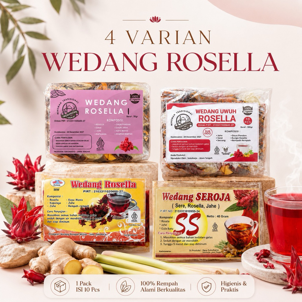 Seroja Teh Rosella Premium Original Isi 10 Sachet | Minuman Herbal Bunga Rosella Alami, Segar & Meny