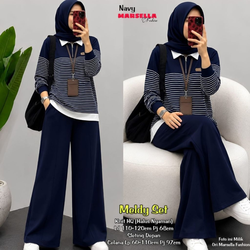 meldy setelan kaos wanita terbaru alesia one set knit wanita