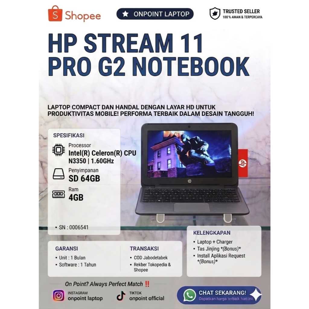 HP STREAM 11 PRO G2 NOTEBOOK/WINDOWS 10/INTEL CELERON
