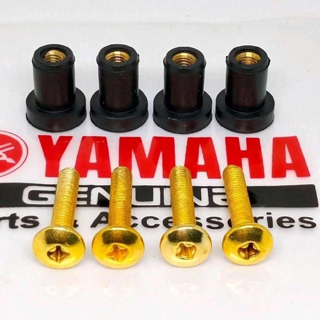 Baut Visor Baut Stainless Gold & Mur Karet Visor Yamaha Nmax Old/Nmax New/Lexi/Aerox/Xride