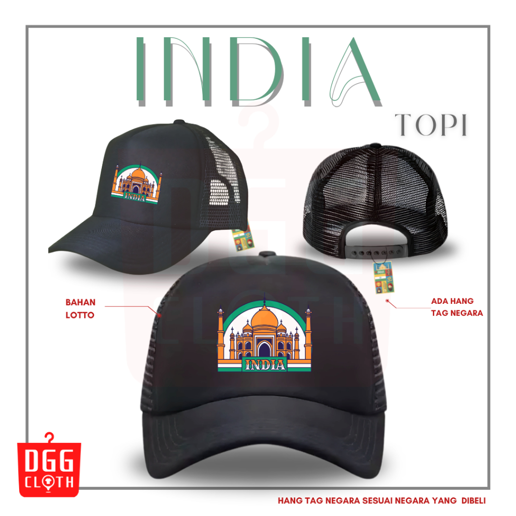 DGGCloth Topi Souvenir Negara India - Topi Trucker Oleh Oleh India
