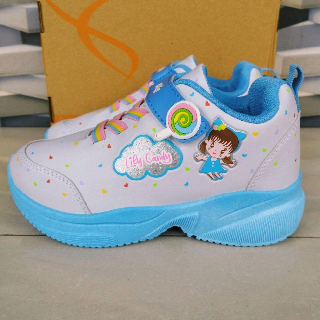 Sepatu Ando lily candy velcro perekat putih biru white blue