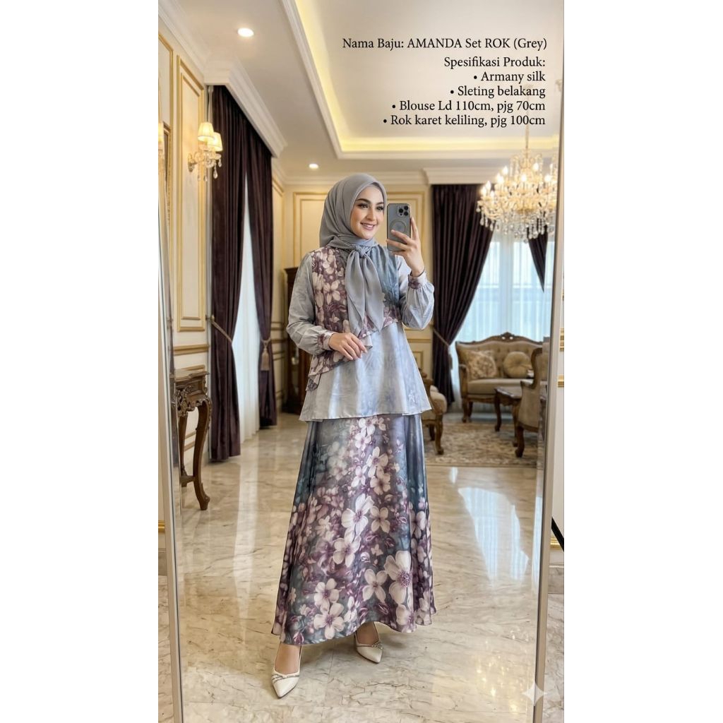 AMANDA SET ROK | Setelan Wanita | | One Set Motif | | Setelan Silk |