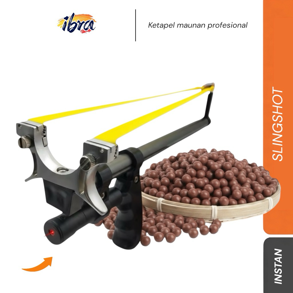 ketapel telescopic laser full set - ketapel metal olahraga plus 60 bola dan 3 karet ketapel