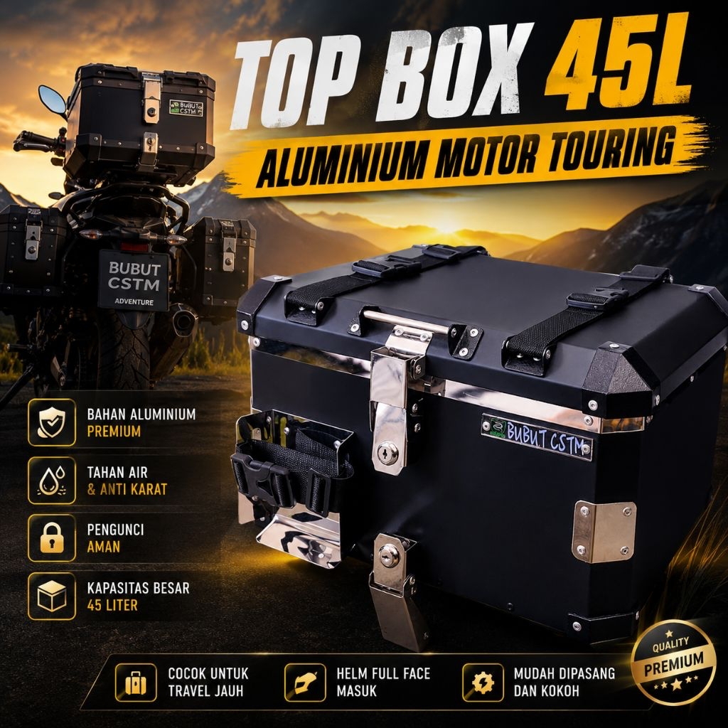 Top box 45L Aluminium dan Galvanis | box pannier | box motor | Box stainless | box quick release