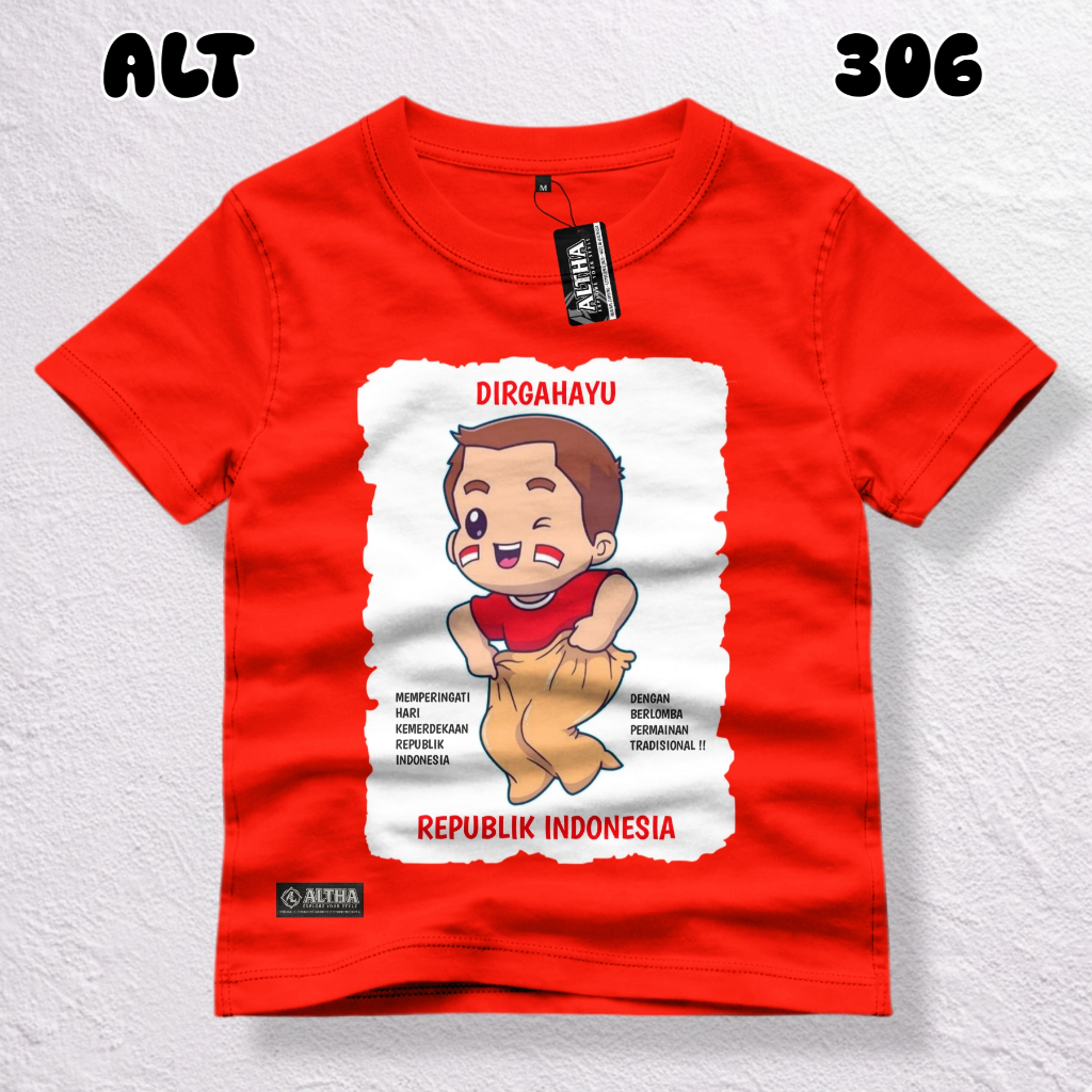 KAOS KEMERDEKAAN ANAK LAKI-LAKI ALTHA CODE ALT 306 MERAH BALAP KARUNG || BAJU ANAK 1-12 TAHUN GARUDA