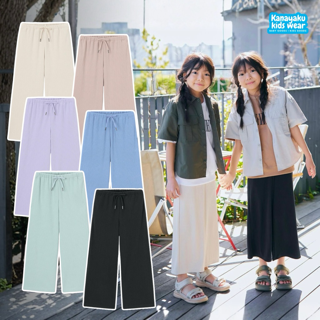 BAJU CELANA PANJANG KULOT RIBBED WIDE PANTS ANAK PEREMPUAN UNQ