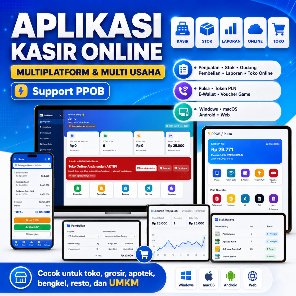Aplikasi Kasir Online Multi Usaha Support PPOB Stok Gudang Laporan Lengkap