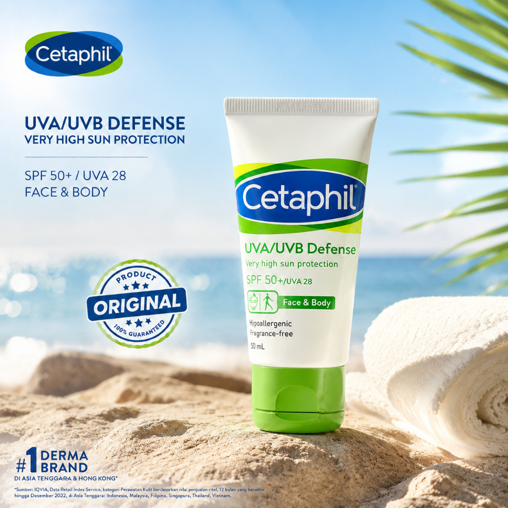 ORI*Cetaphil UVA/UVB Defense sunscreen SPF50+ PA++++ 50ml / Sunblock untuk Perawatan Wajah