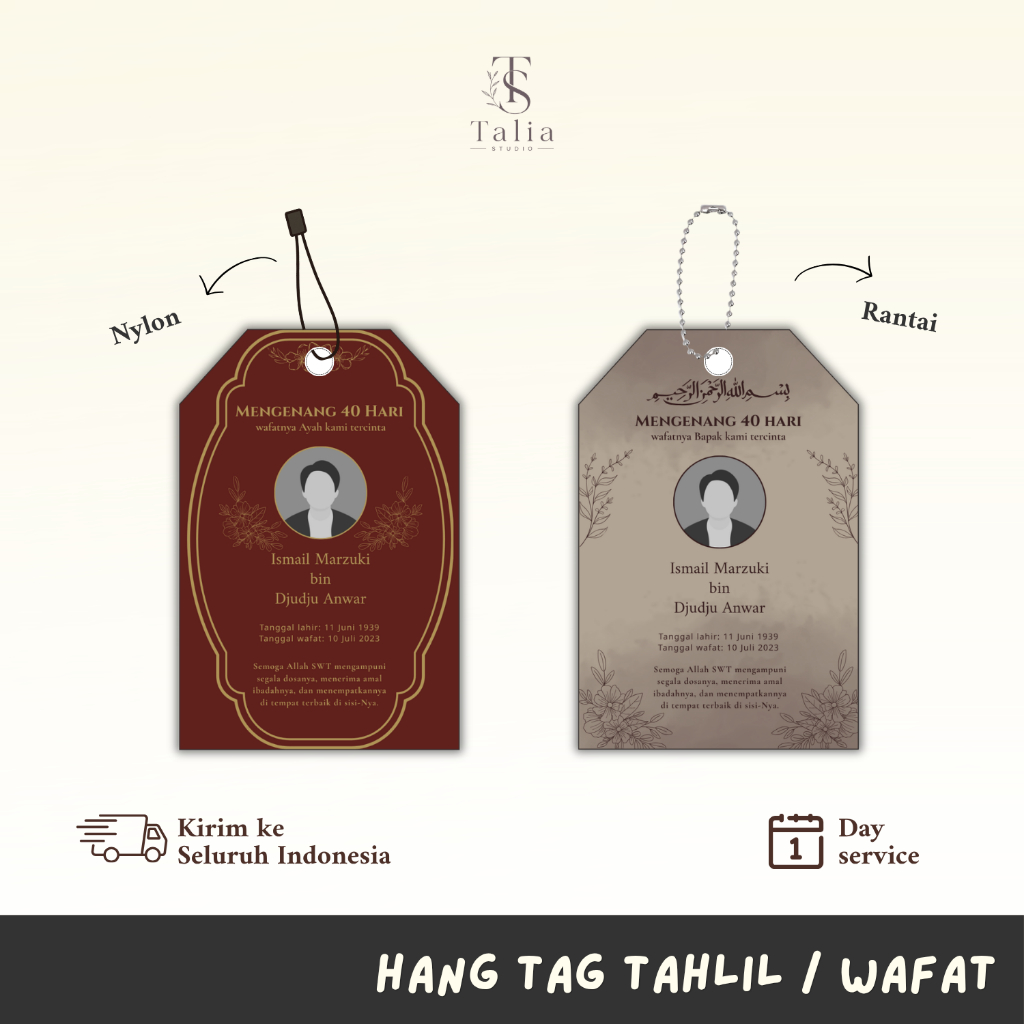 Hang Tag Mengenang Wafat / Tahlil / Han Tag Tahlilan Custom Nama & Foto