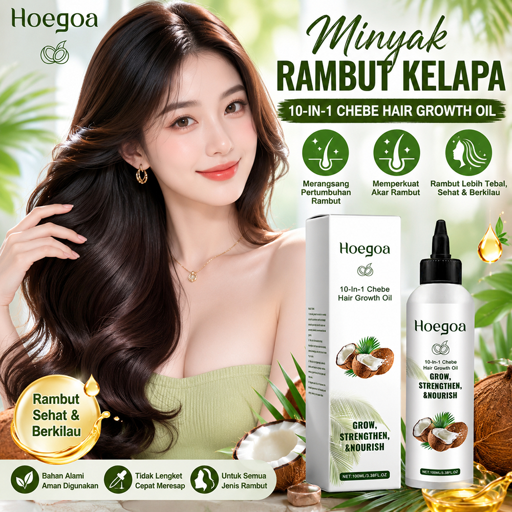 Hoegoa 10-In-1 Minyak Rambut Kelapa 100ml Coconut Hair Oil Serum Penumbuh Rambut Botak Penebal Cepat