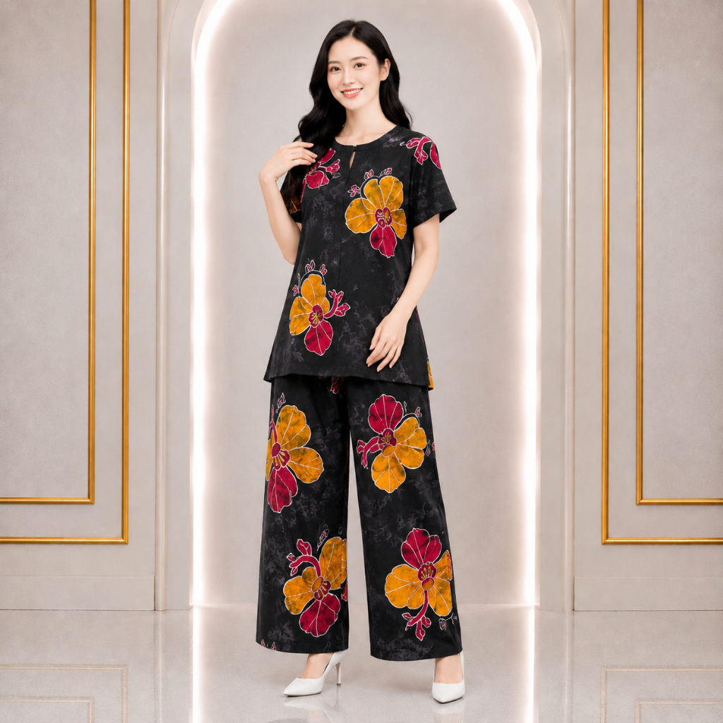 Setelan Dewasa Ld 110 Pakaian Sanan Remaja Cap Pincuran One Set Rampel Batik Cap Lily