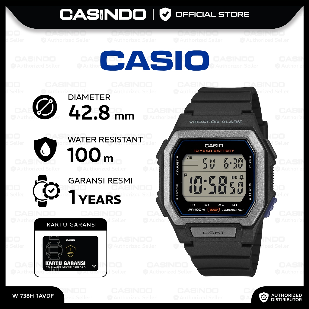 CASIO Jam Tangan Pria W-738H-1AVDF Digital
