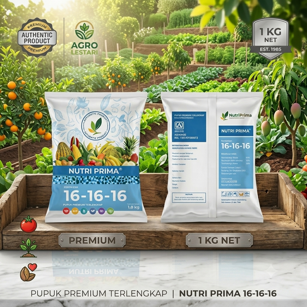 Pupuk NPK Nutri Prima 16-16-16 Kemasan 1kg - Pupuk Pelebat Buah dan Penyubur Tanaman Premium Agro Le