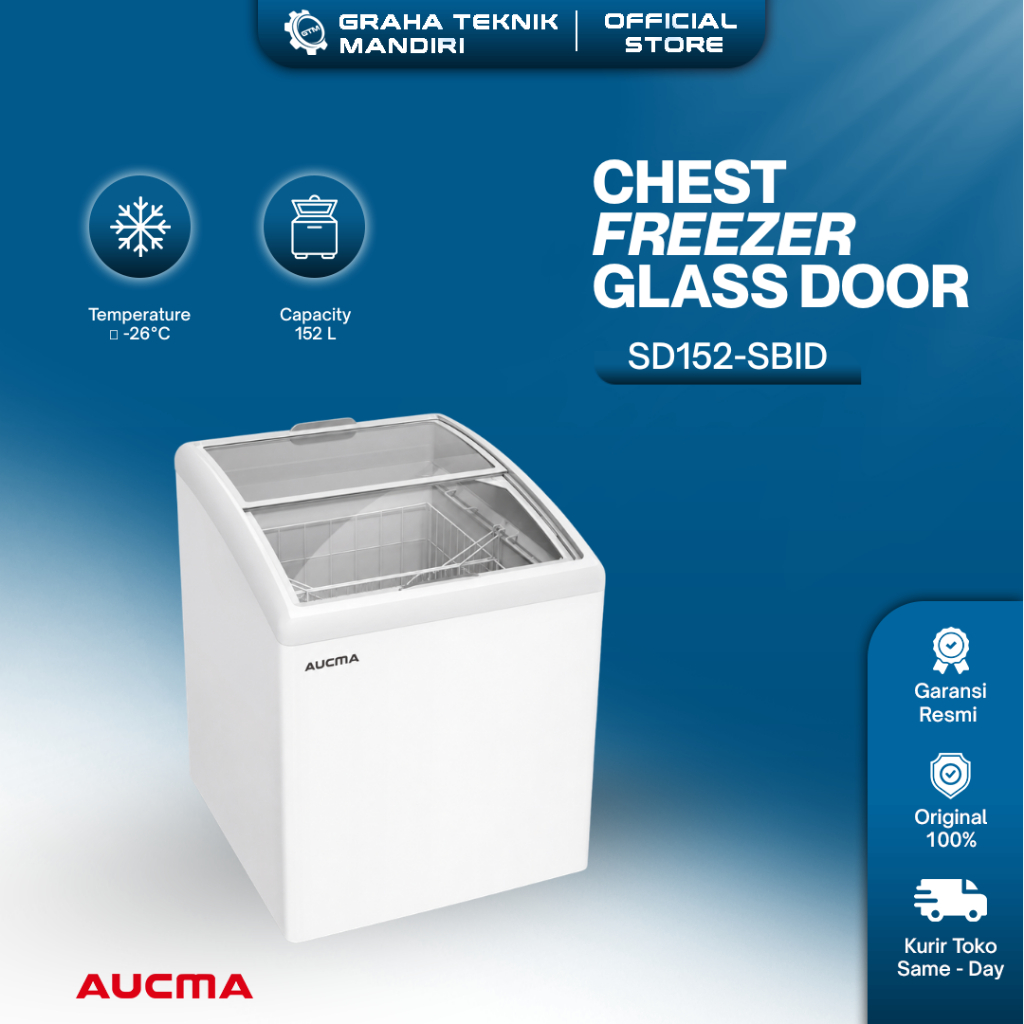 Aucma Chest Freezer Flat Glass Door 110 Liter SD152-SBID