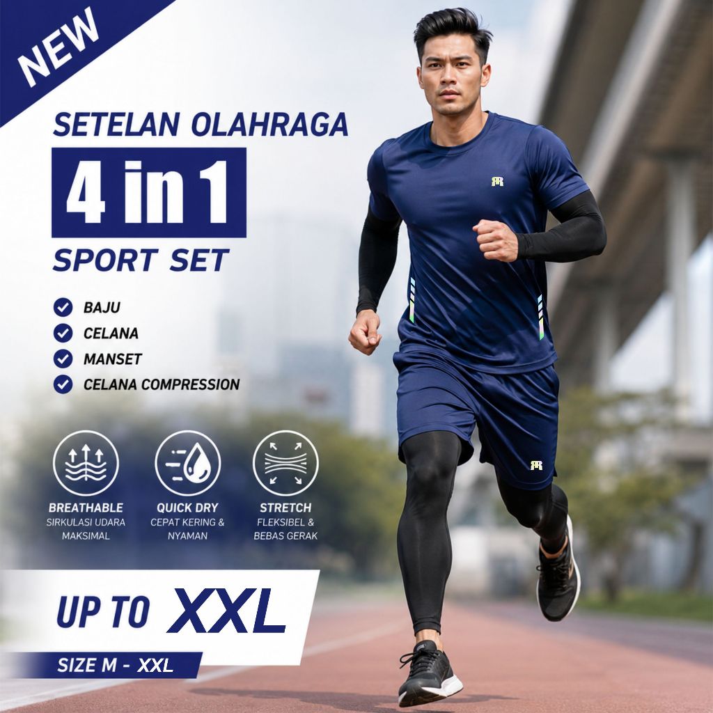 Jersey Olahraga 4 in 1 Baju Setelan dan Manset Set  Lengkap Bahan Dry Fit Adem Menyerap Keringat Pri