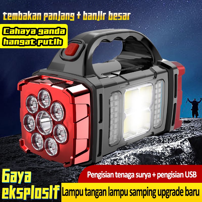 Lampu Sorot Genggam Besar Tenaga Surya Multifungsi LED Super Terang Senter Solar Portable Tahan Air 