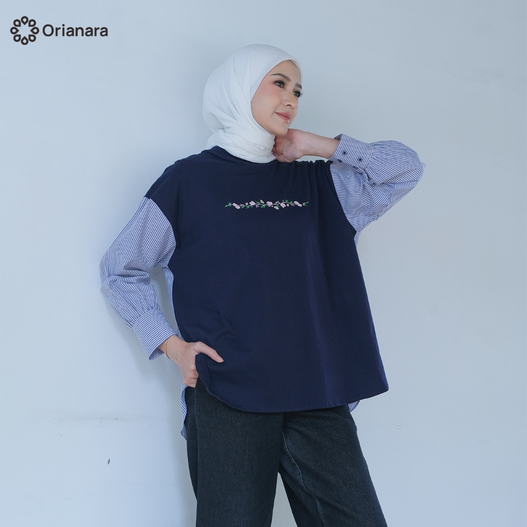 Orianara Kemeja Wanita Oversize Kaos mix Katun Panjang QUINCE SHIRT