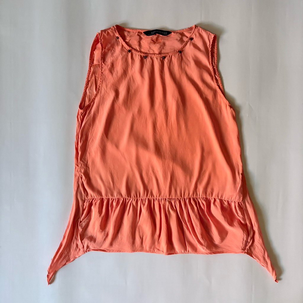 Preloved Zara Silk Sleeveless Orange Coral Top