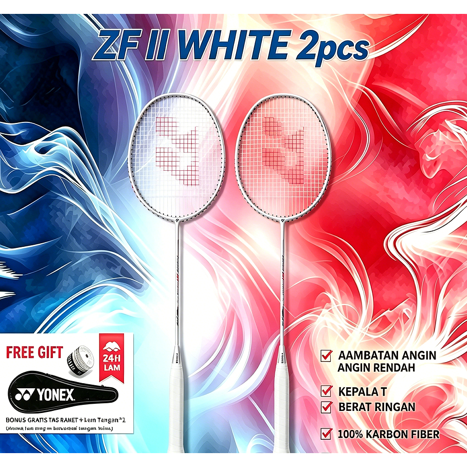 (2PCS)Raket Badminton Z FORCE II white *2pcs Badminton Racket with Free Bag & Grip Paket Lengkap Bis