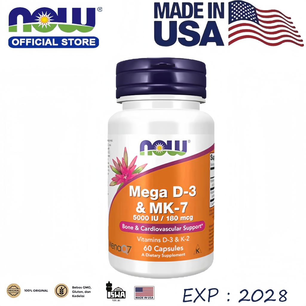 Now Foods Mega D-3 MK-7 Vitamin D3 MK7 D 3 MK 7 Bone Cardiovascular 5000 iu US Supplement